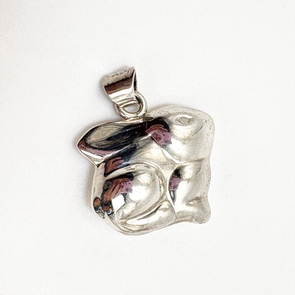 VTG Sterling Silver 925 Bunny Rabbit Puffed Design Pendant Size 1" Length - Picture 1 of 14